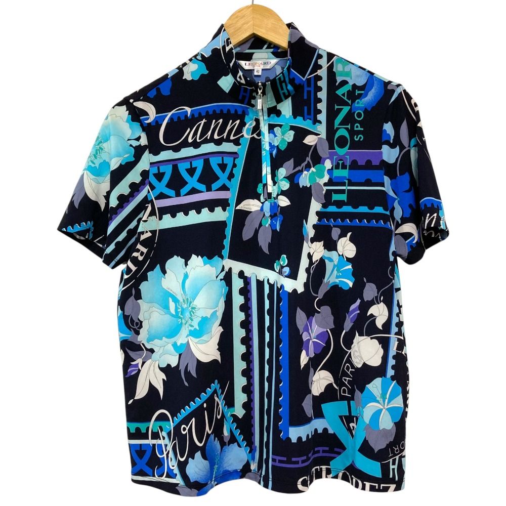 新品同様レオナールスポーツのカットソー 良品 LEONARD SPORT レオナールスポーツ フラワープリント ハイネック