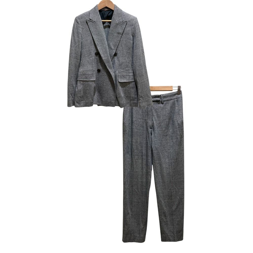 【美品】 マックスマーラ セットアップ ジャケット パンツ ダークグレー 36 良品 MaxMara Studio マックスマーラステュディオ チェックダブル