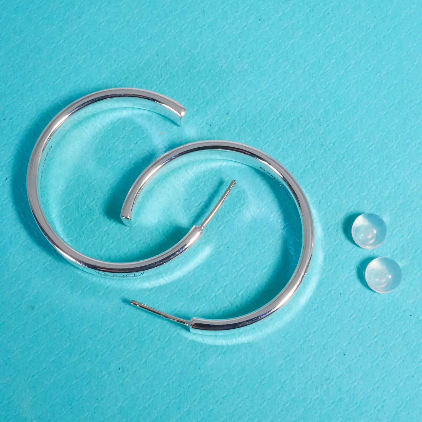 極美品ティファニー 1837 ナロー フープ ミディアム ピアス/25-1908