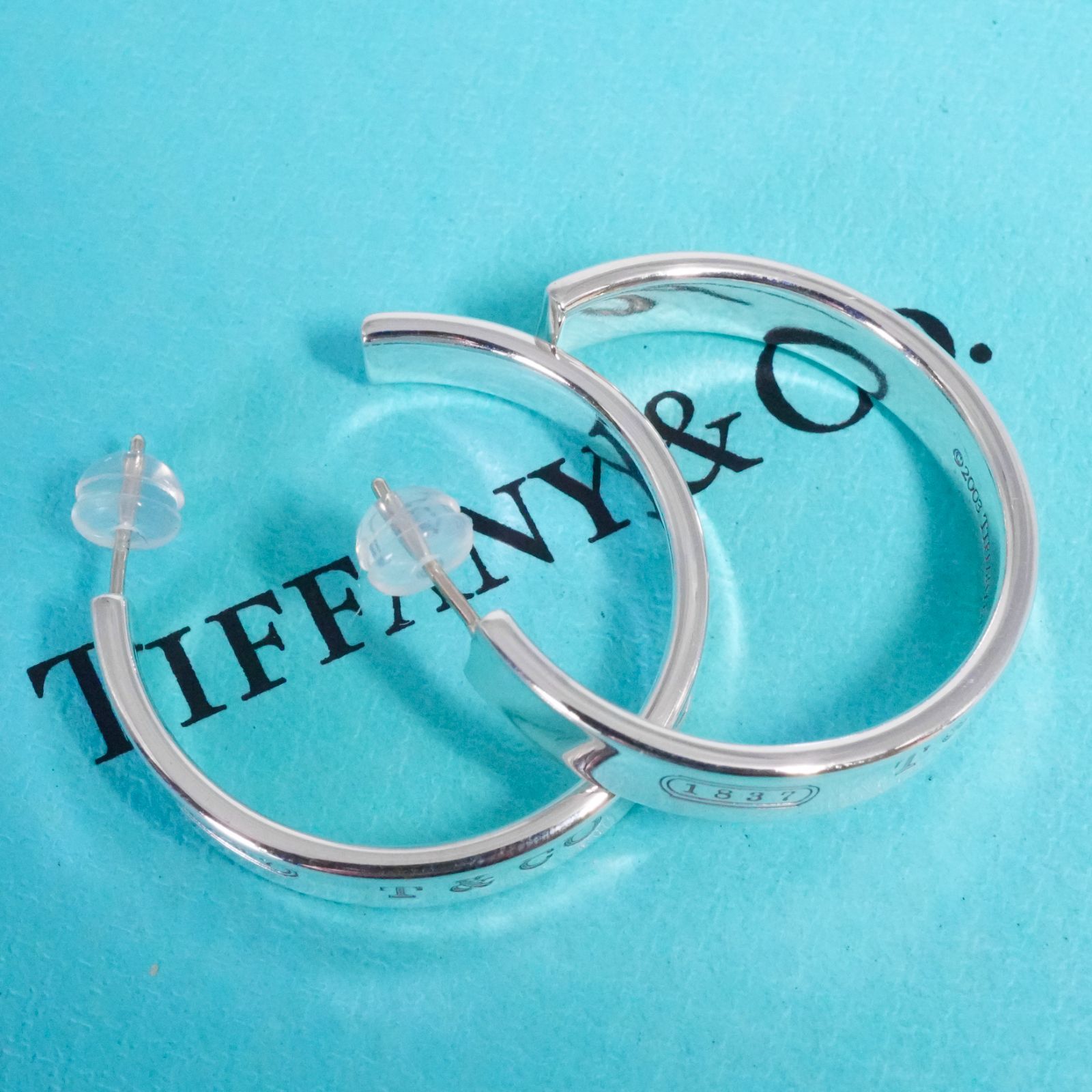 極美品ティファニー 1837 ナロー フープ ミディアム ピアス/25-1908
