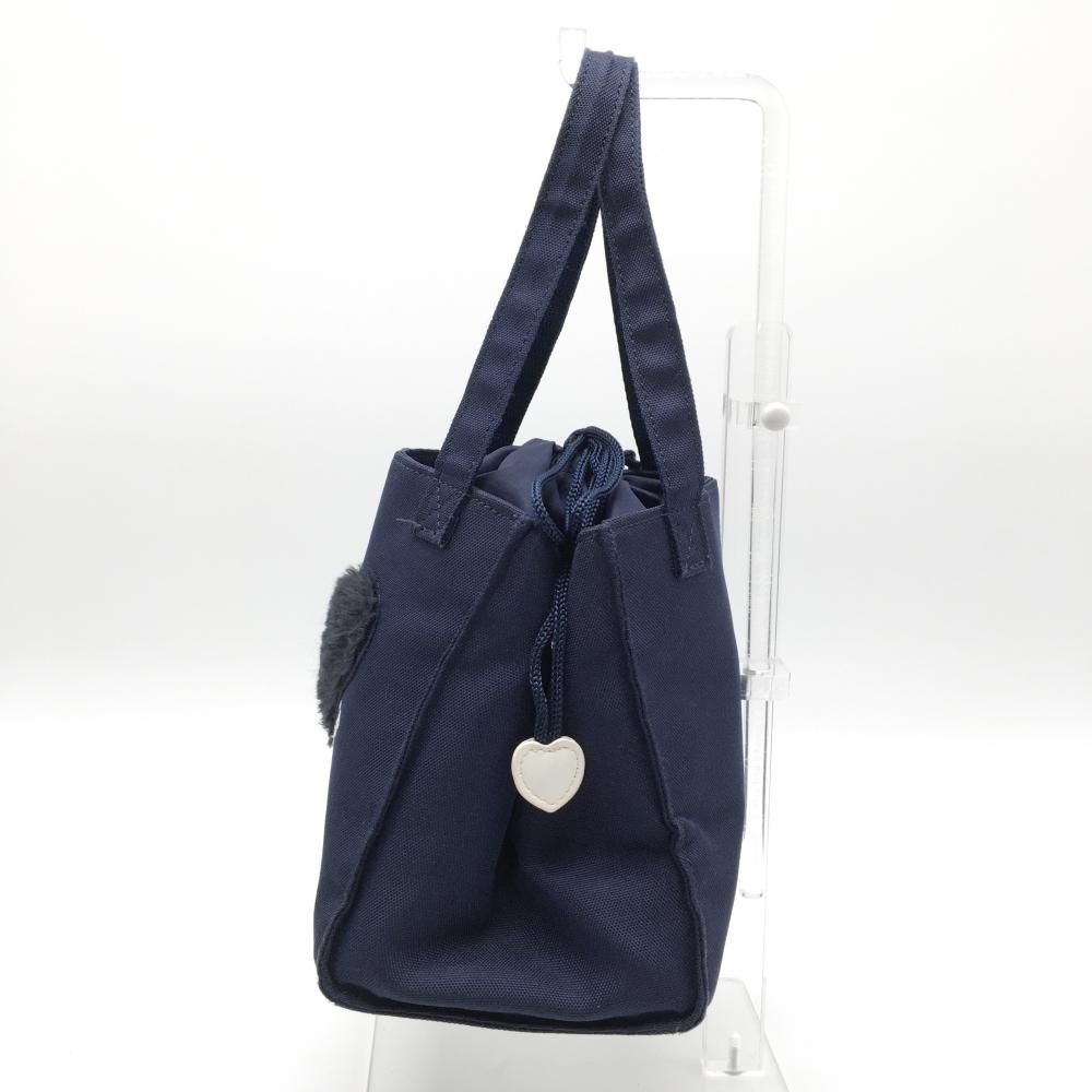 美品】ビバハート カートバッグ ネイビー×黒 内外ポケット 開口部巾着