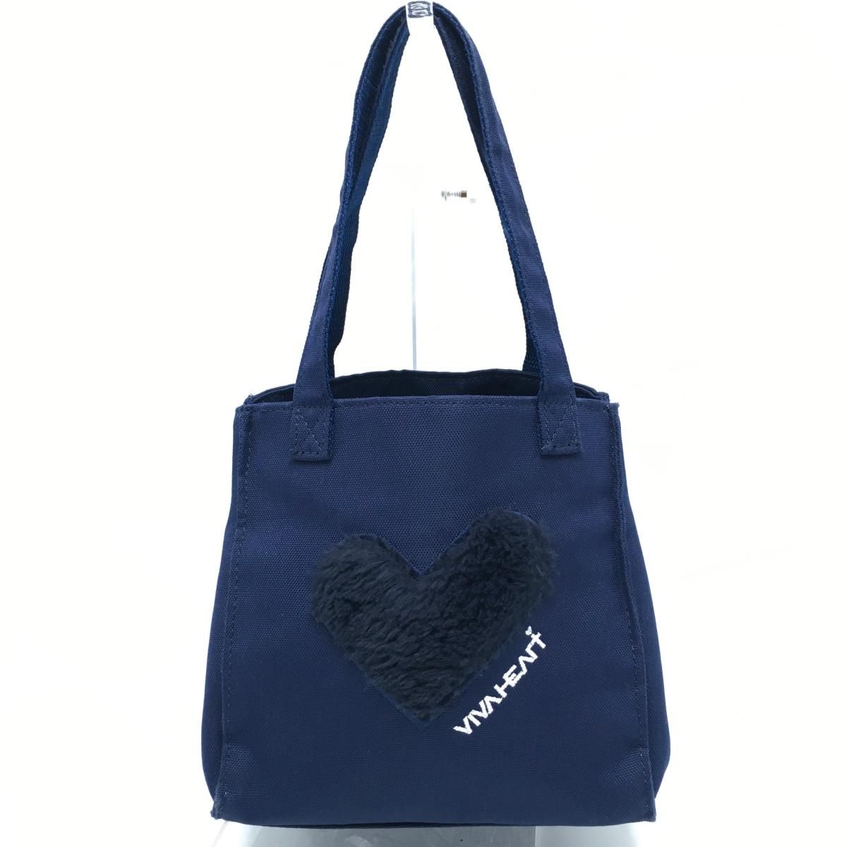 美品】ビバハート カートバッグ ネイビー×黒 内外ポケット 開口部巾着