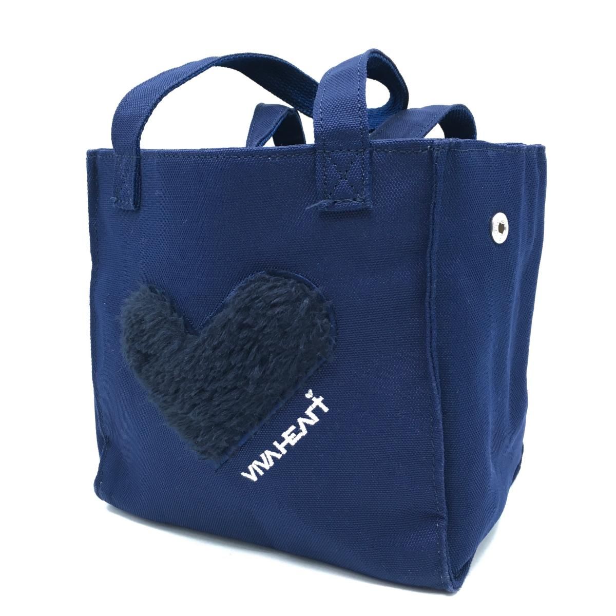 美品】ビバハート カートバッグ ネイビー×黒 内外ポケット 開口部巾着