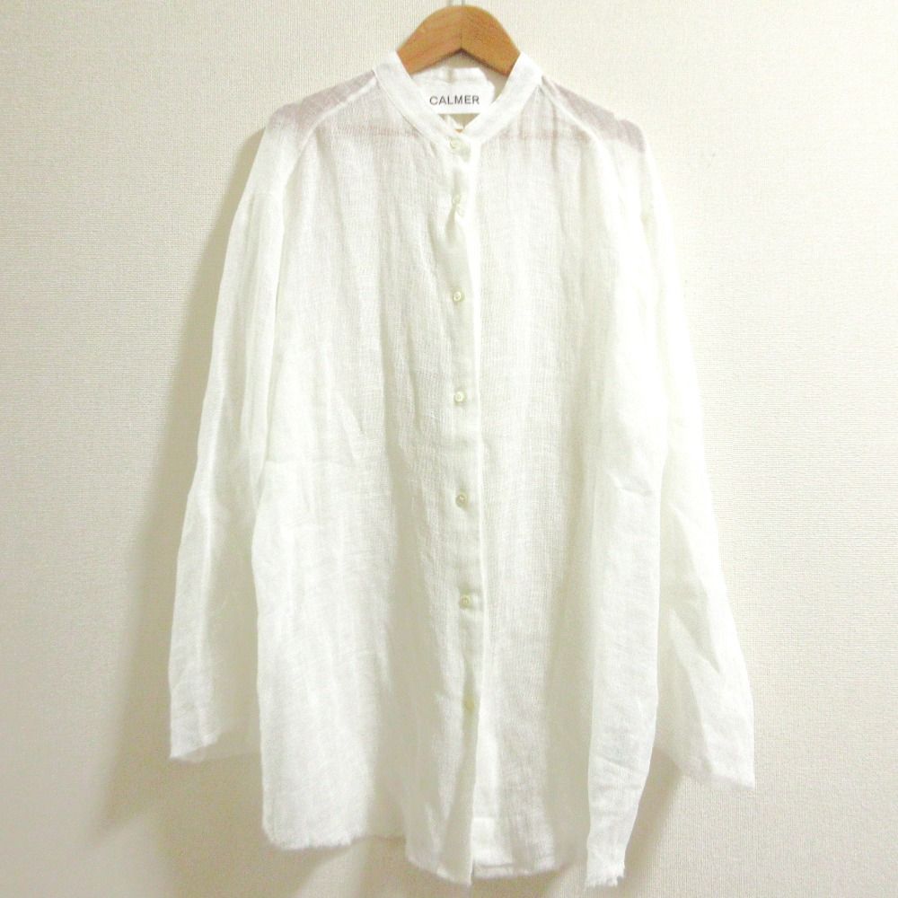 未使用 24SS CALMER カルメール リネンメッシュバンドカラーシャツ