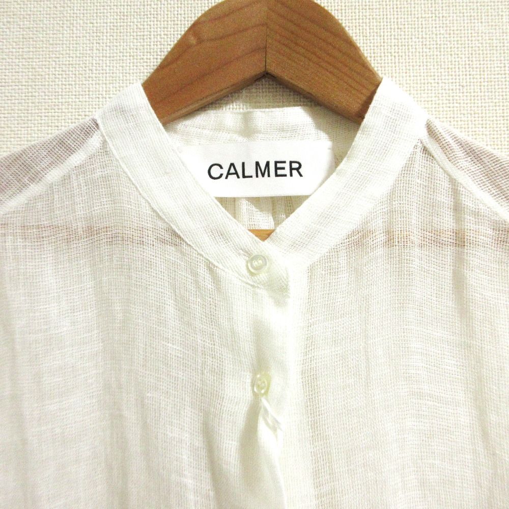未使用 24SS CALMER カルメール リネンメッシュバンドカラーシャツ