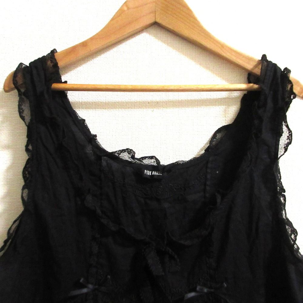 美品 PINK HOUSE ピンクハウス フリル リボン ノースリーブ ブラウス