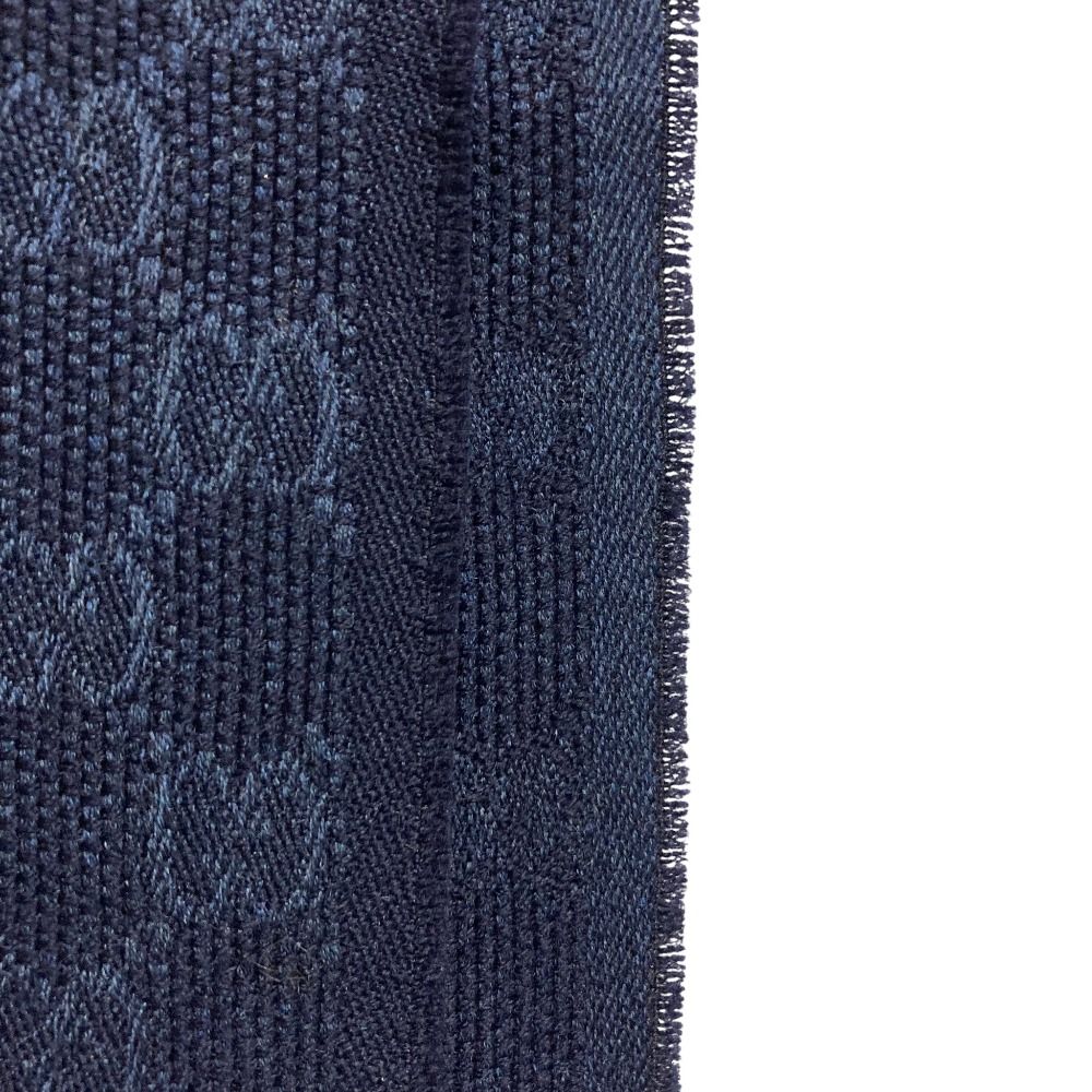 美品 GUCCI グッチ ライン入り GG柄 ウールシルク ストール ブルー