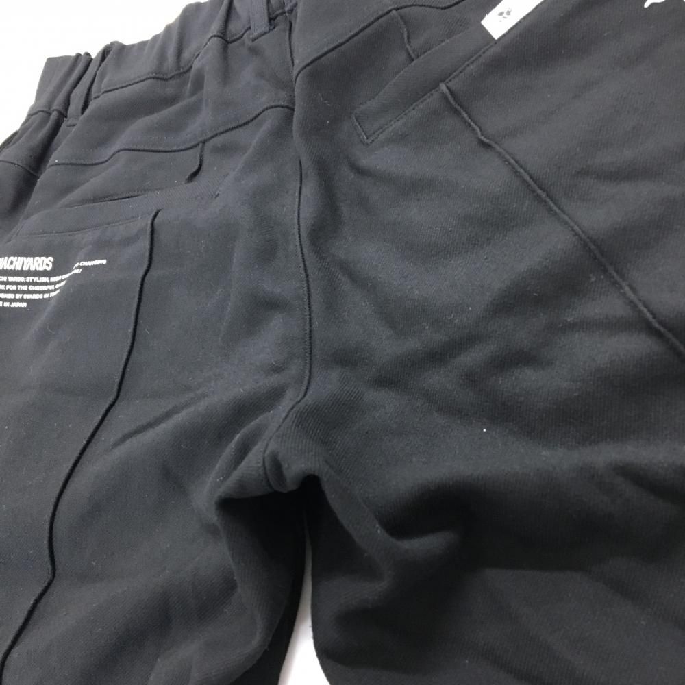 ハチヤーズ パンツ 黒×白 ロゴ刺しゅう 裏微起毛 ウエスト一部ゴム