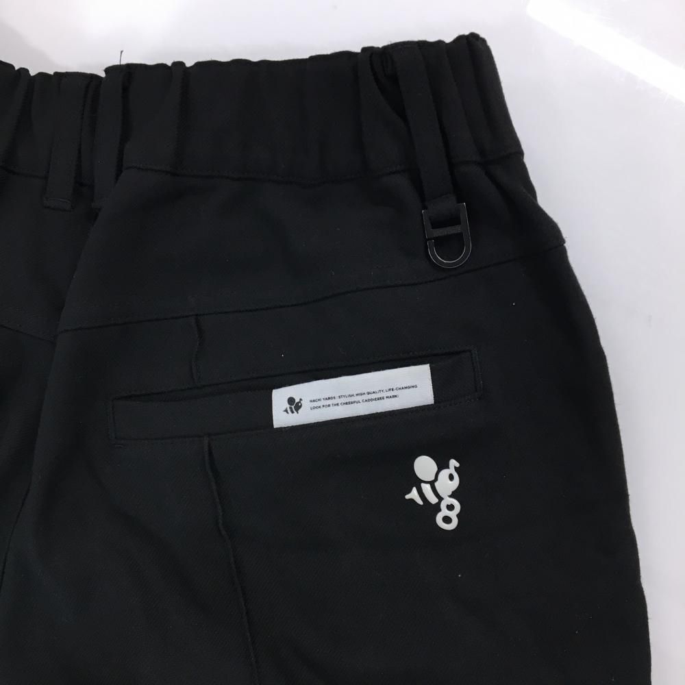 ハチヤーズ パンツ 黒×白 ロゴ刺しゅう 裏微起毛 ウエスト一部ゴム