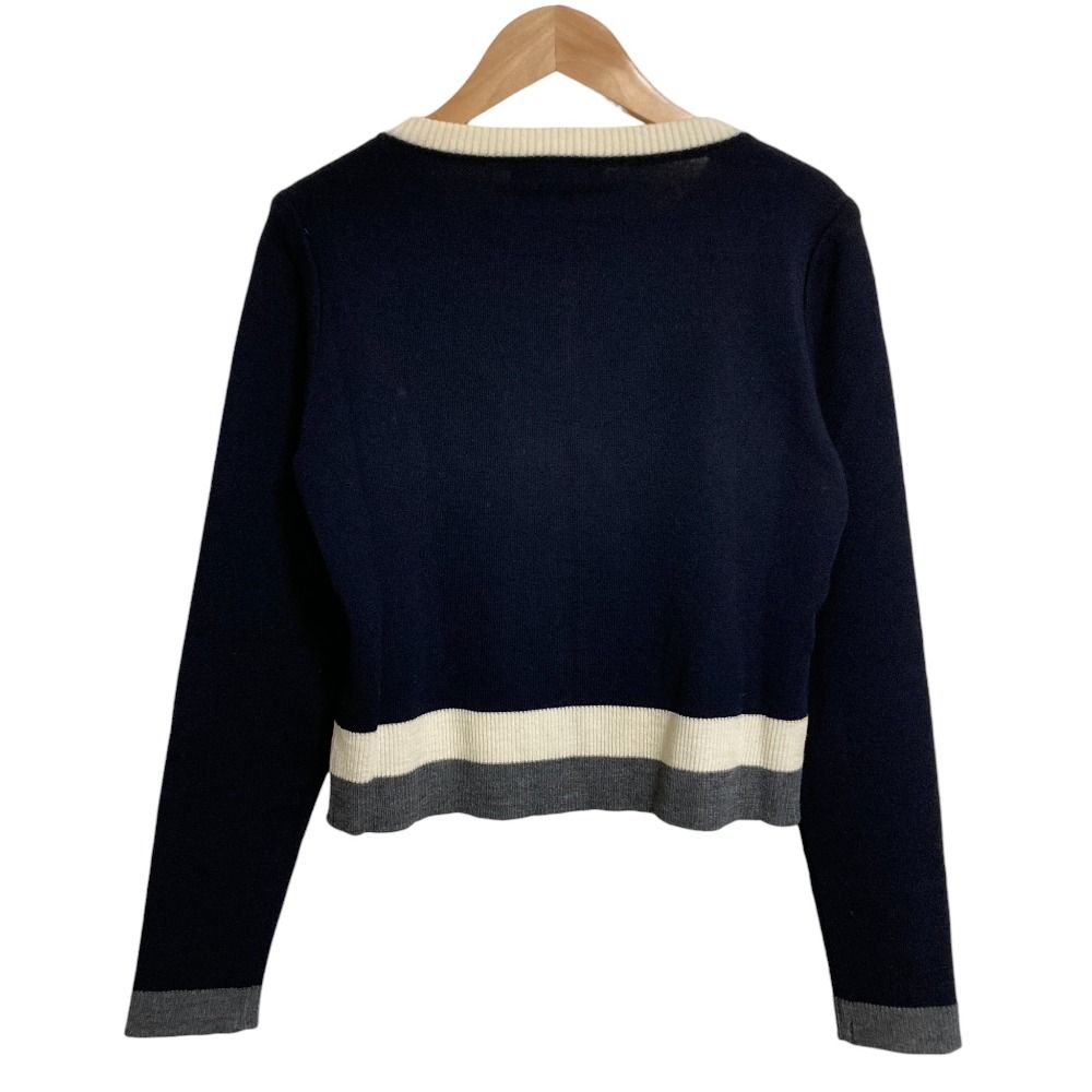 美品 2022 Rene ルネ カーディガン ウール コットン 紺 金 34 美品 2022 Rene ルネ カーディガン ウール コットン 紺 金 34 良品