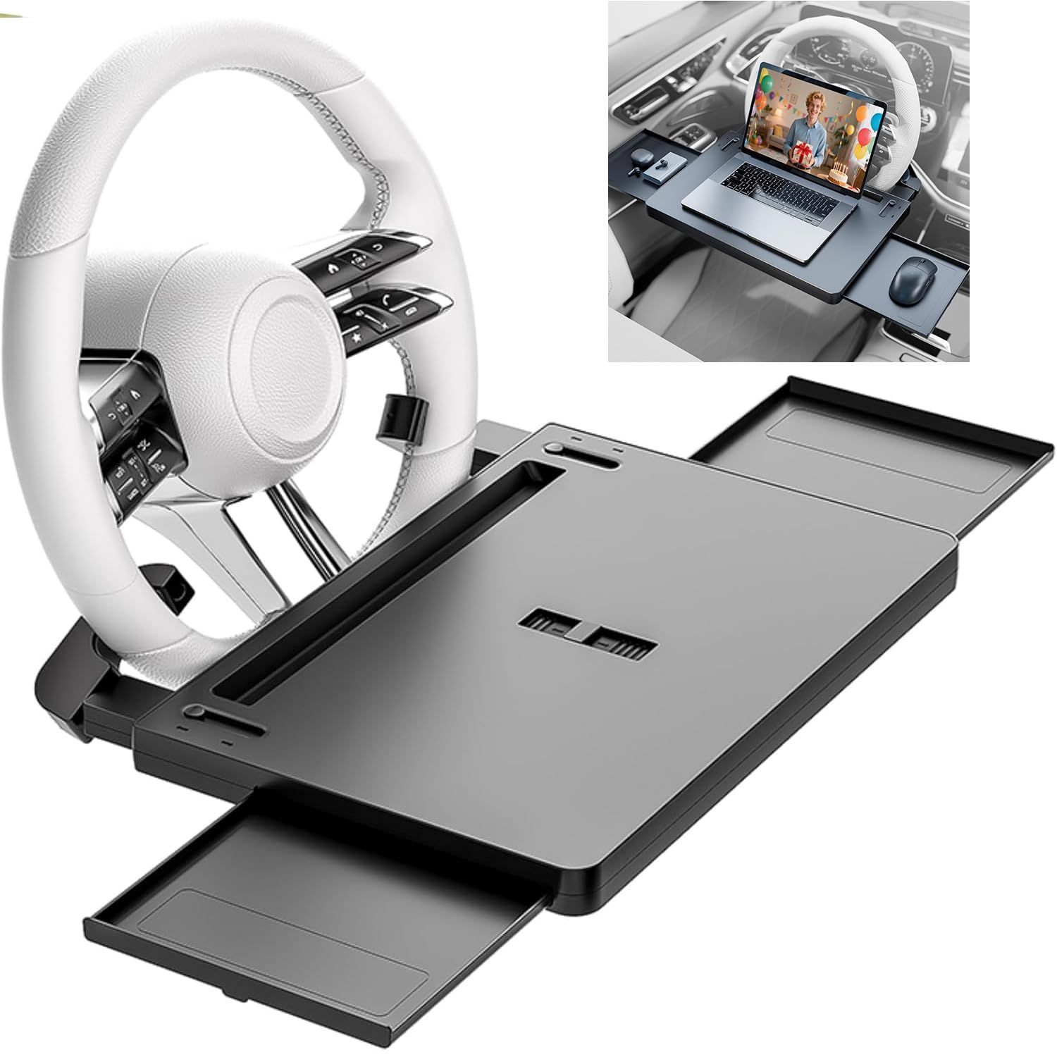 【新着商品】トレイ 車内 便利グッズ カー用品 パソコンテーブル PC 車用 勉強する 食事 仕事 テーブル テーブル 車載 多機能 運転席 ハンドル 車