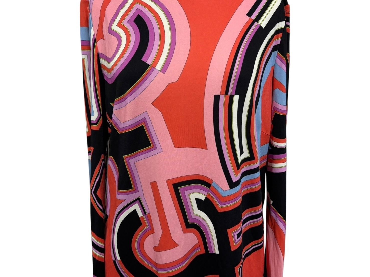 Emilio Pucci エミリオ プッチ カットソー 長袖 マルチカラー レーヨン シルク サイズ38 シルバー金具 66RN48 美品 中古 4b011221 Emilio Pucci エミリオ プッチ カットソー 長袖 マルチカラー レーヨン