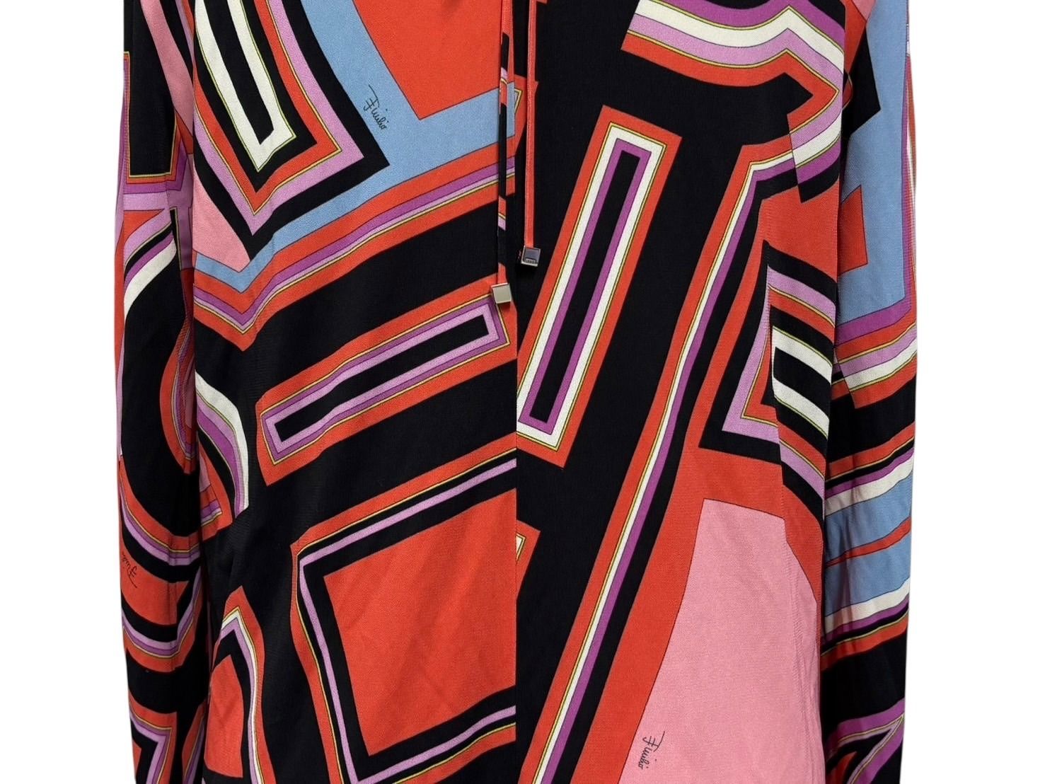 Emilio Pucci エミリオ プッチ カットソー 長袖 マルチカラー レーヨン シルク サイズ38 シルバー金具 66RN48 美品 中古 4b011221 Emilio Pucci エミリオ プッチ カットソー 長袖 マルチカラー レーヨン