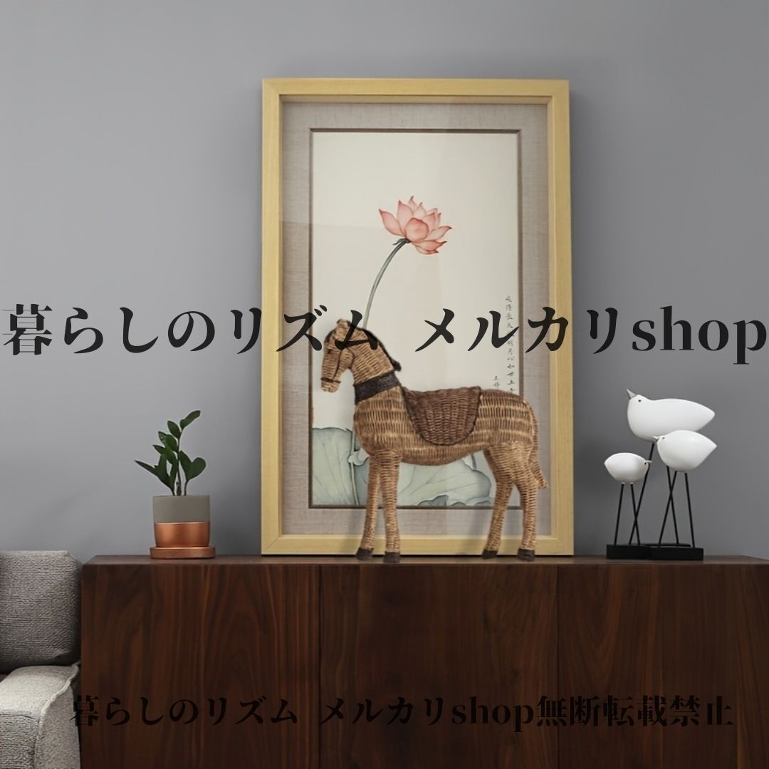オブジェ 置物 手作り ヴィンテージ レジン馬像 ハンドクラフト 模造籐