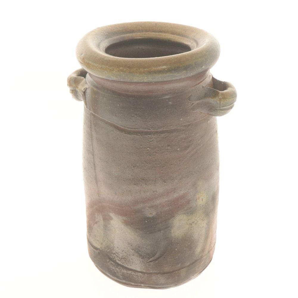 ④ 備前焼　伊勢崎満　耳付花入　花瓶　花生 □ 伊勢崎満 備前焼 耳付花入 花器 花瓶 茶道具 陶磁 陶器 骨董品 箱