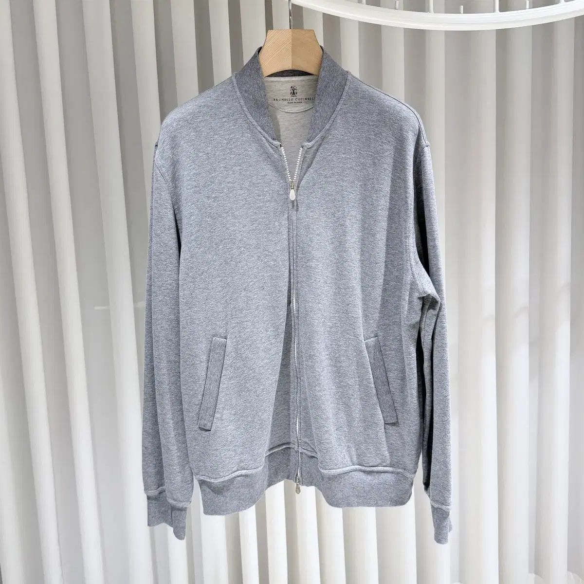 L / ブルネロクチネリ グレー コットン ジップアップ ジャケット
