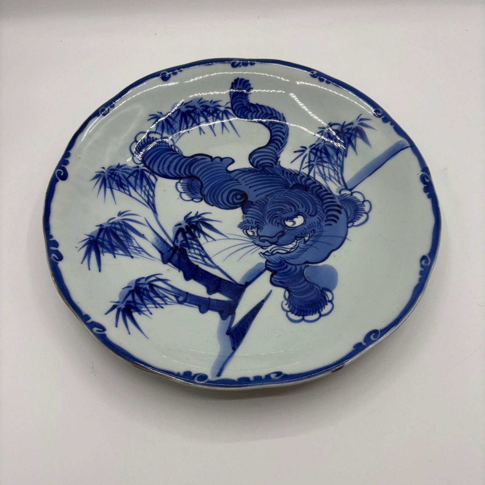 古伊万里 志田焼【虎文 染付 大皿】江戸後期〜明治期 29.5cm (35