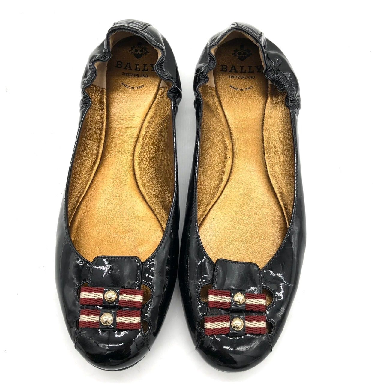 BALLY バリー フラットシューズ バレエシューズ エナメル 黒 38 リボン
