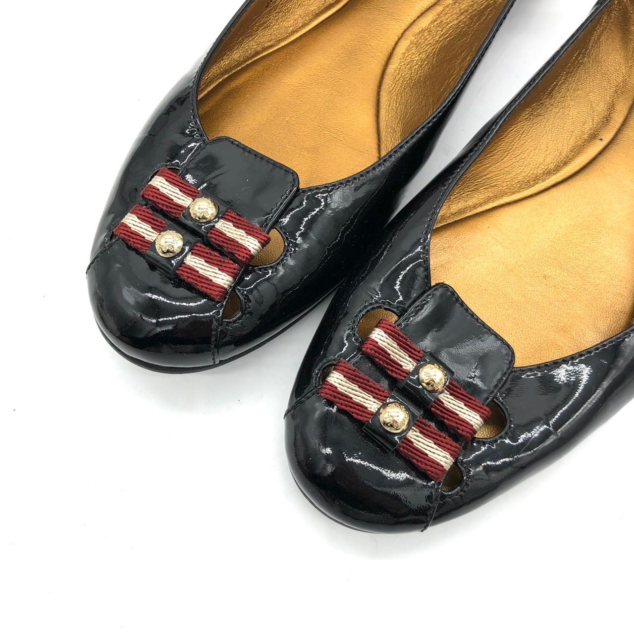 BALLY バリー フラットシューズ バレエシューズ エナメル 黒 38 リボン