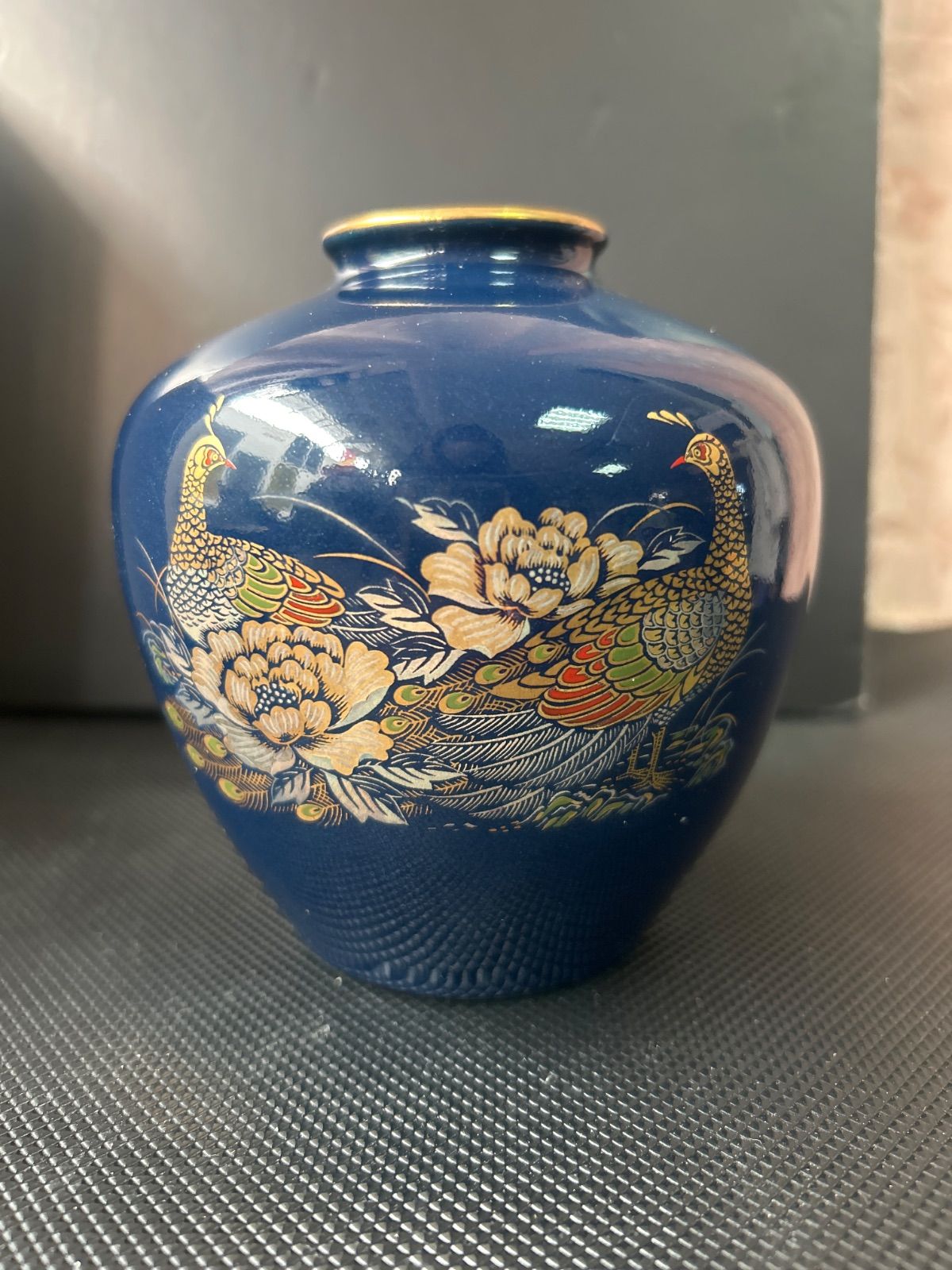 應接揃 西峰作 花瓶 花器 灰皿 孔雀深青色 未使用 応接揃 花瓶