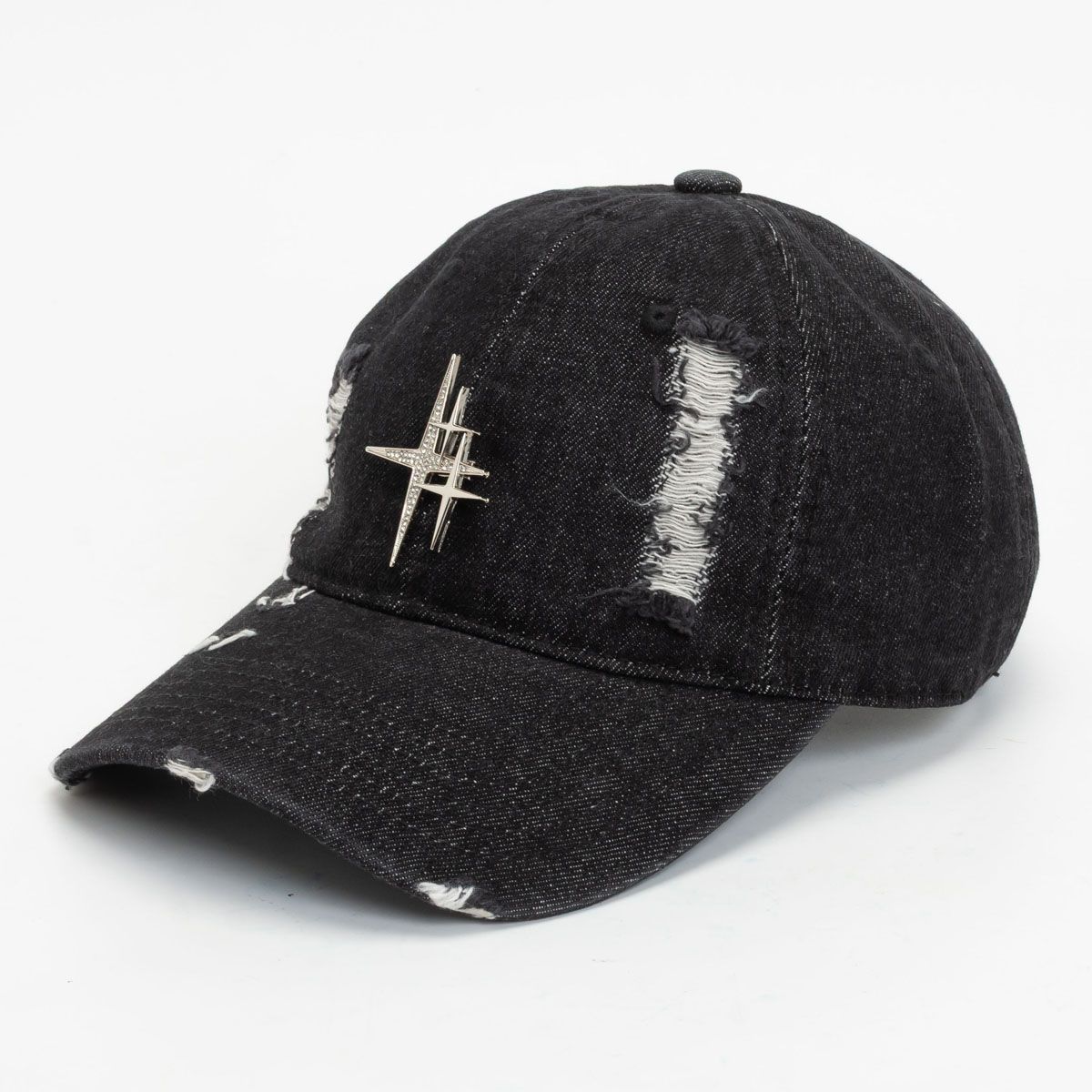 SMFK キャップ デニム ブラック ダメージ加工 十字架 ユニセックス y2k