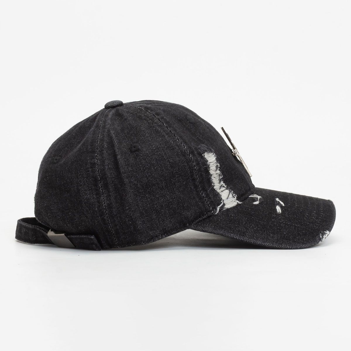 SMFK キャップ デニム ブラック ダメージ加工 十字架 ユニセックス y2k