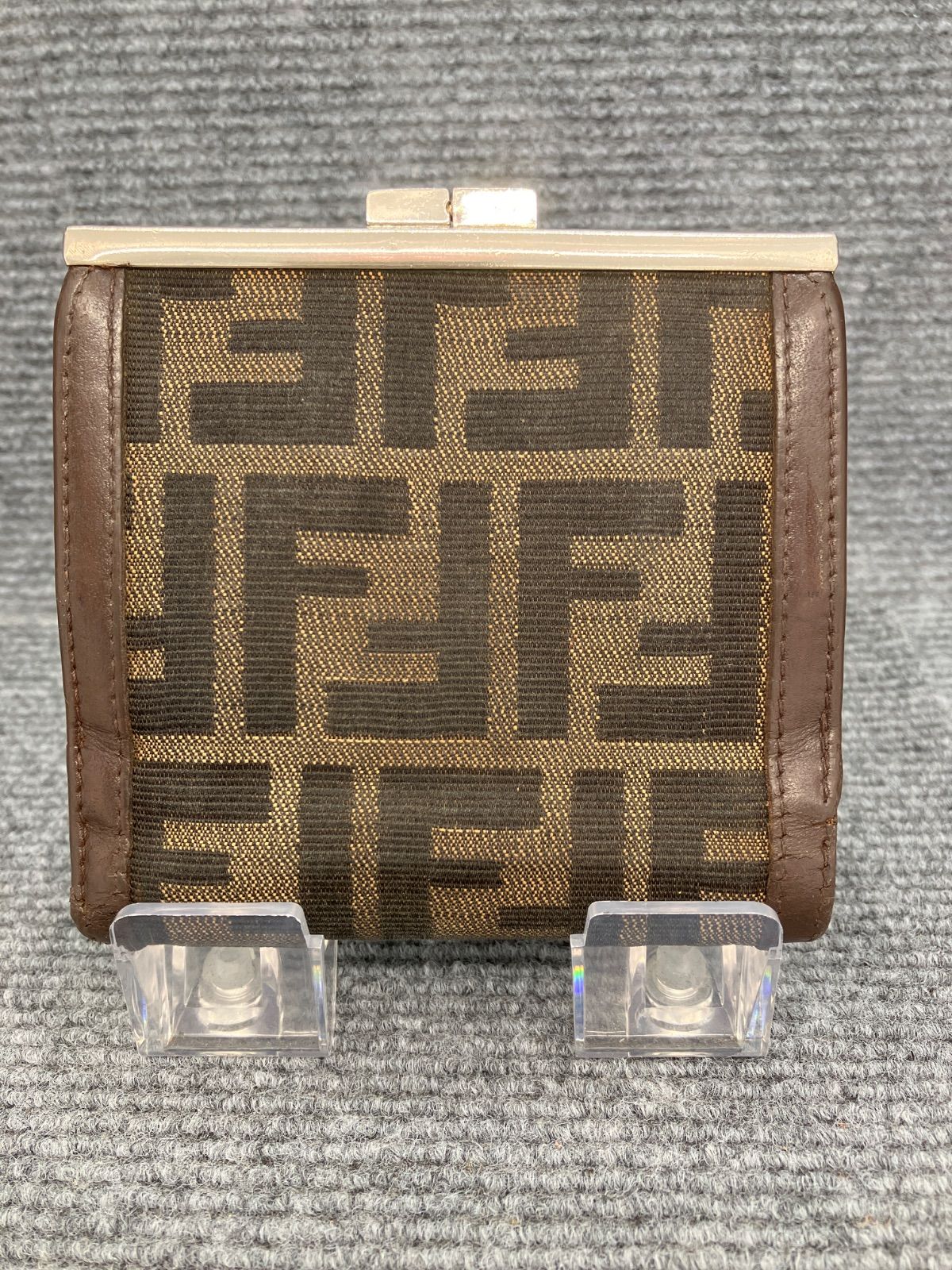 Fendi フェンディ 二つ折り財布 ズッカ キャンバス×レザー がま口 3633