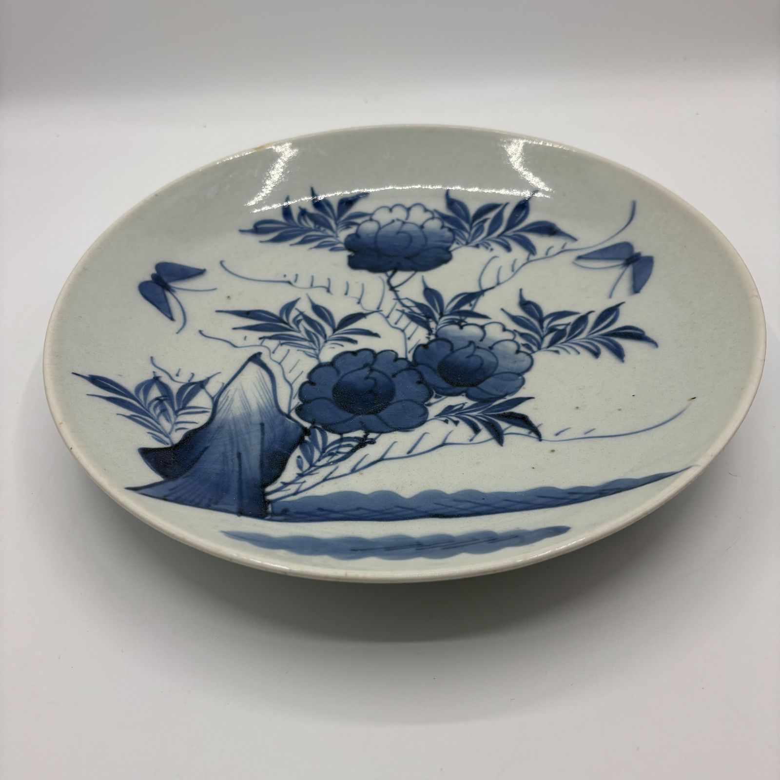 古伊万里 志田焼【牡丹文 染付 大皿】江戸後期〜明治期 28.8cm（37