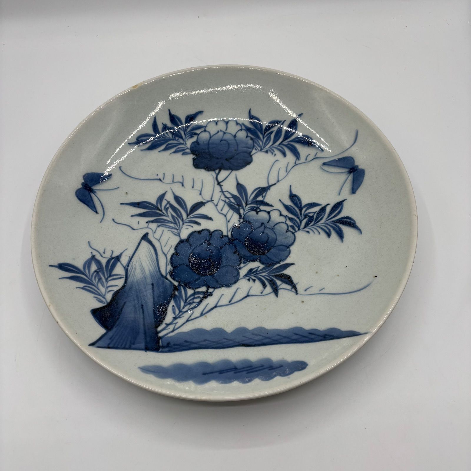 古伊万里 志田焼【牡丹文 染付 大皿】江戸後期〜明治期 28.8cm（37