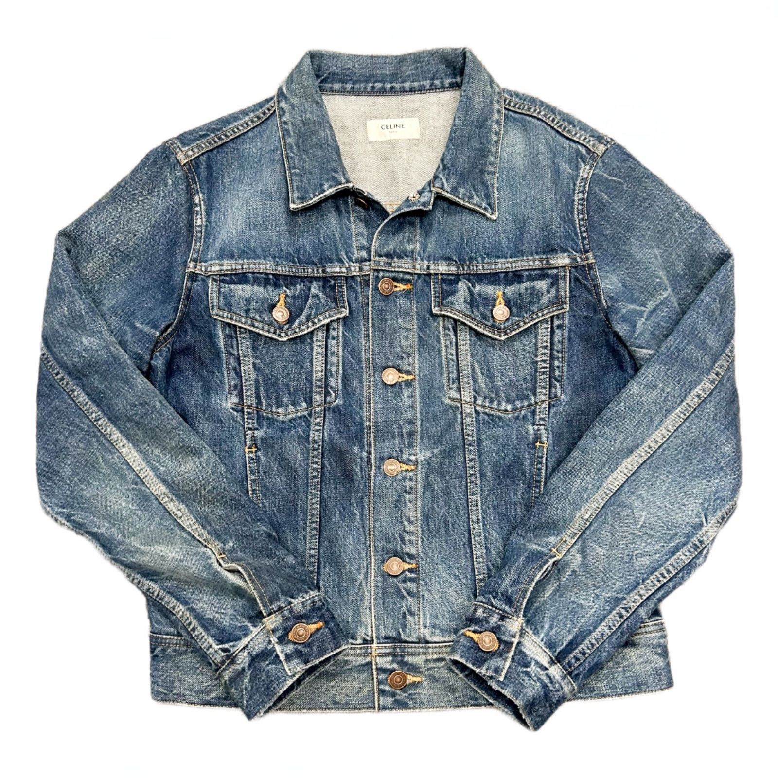 CELINE セリーヌ デニムジャケット S メンズ ダメージ加工 ブルー