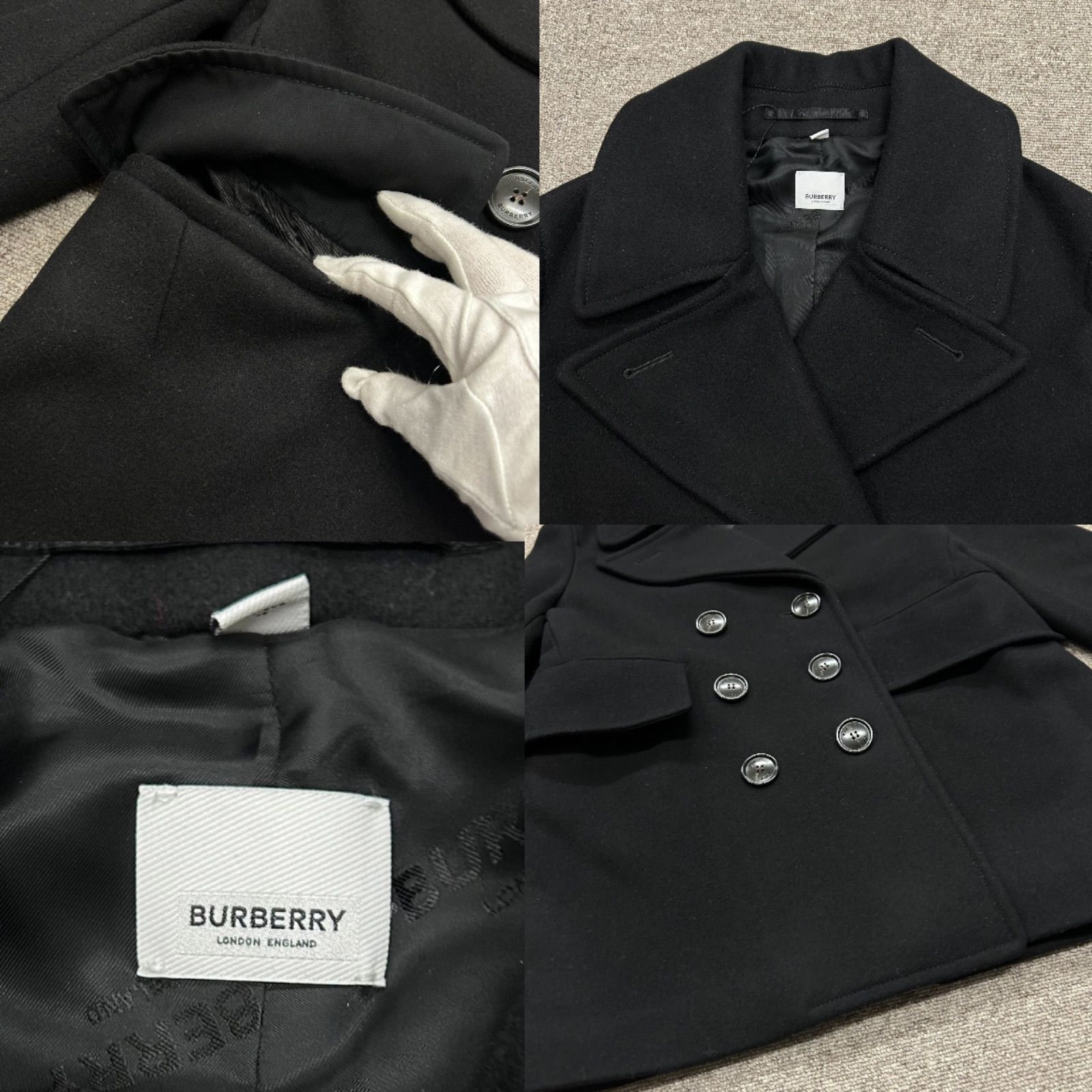 バーバリーBurberry ウールジャケット　ピーコート　ブラック38（E1 BURBERRY バーバリー ウール Pコート IT38 レディース ブラック