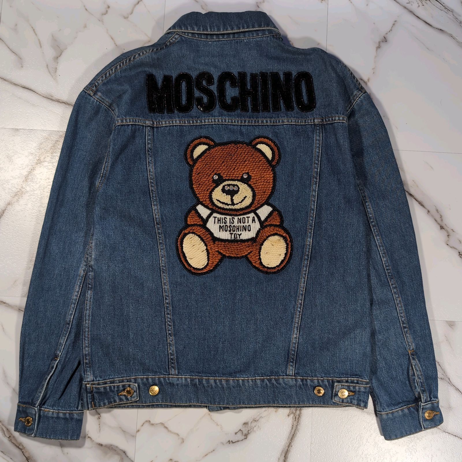 MOSCHINO テディベア デニムジャケット スパンコール 42(XL 