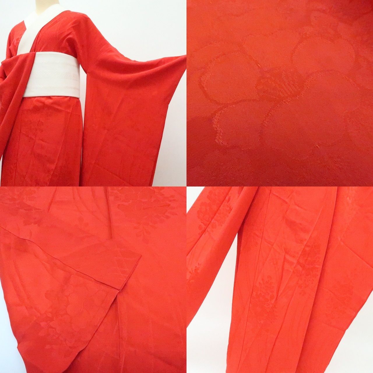 百華❀Y4410◇単衣 正絹 袖無双 半襟・居敷当付 手縫い仕立て 振袖用