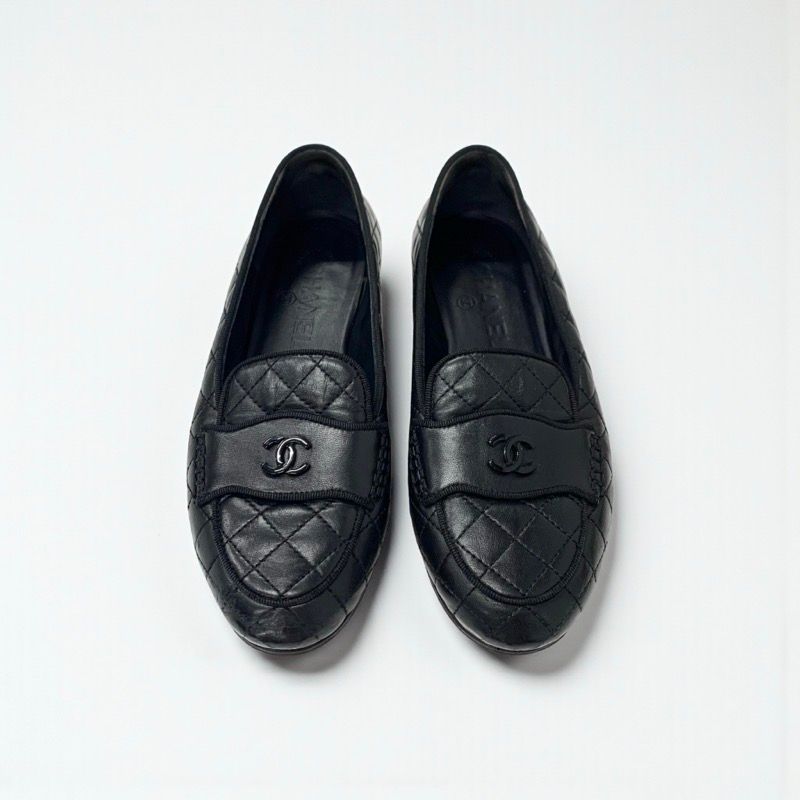 シャネル CHANEL フラットシューズ 靴 シューズ レザー ブラック 黒