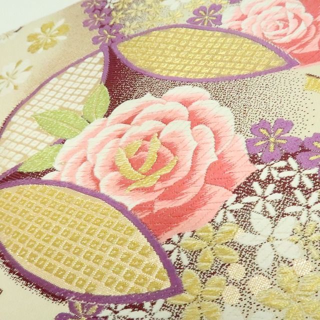 百華❀O-205◇新品 正絹 リバーシブル 振袖用 薔薇 袋帯 - メルカリ