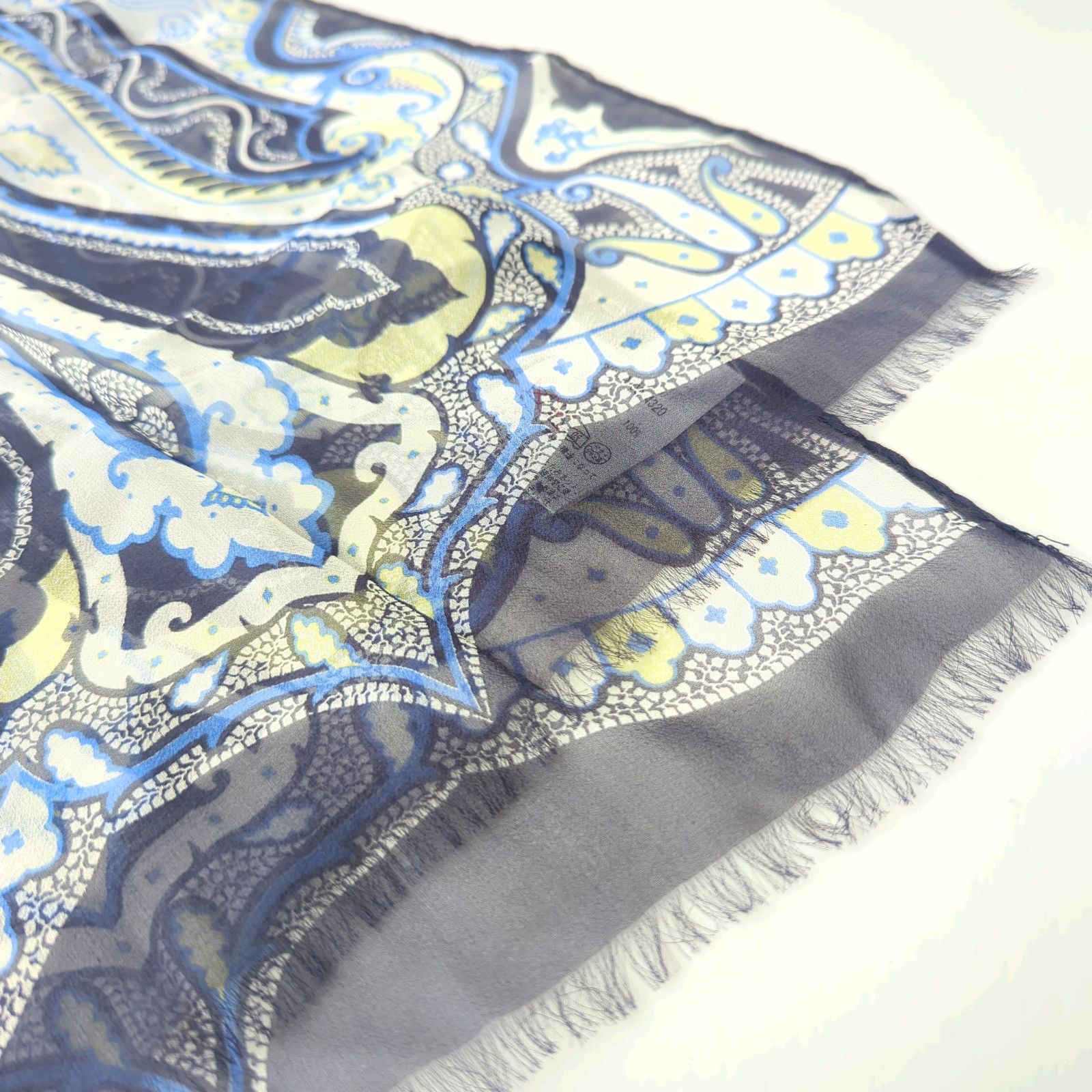 D エトロ ETRO シルクD 100% ストール スカーフ ペイズリー柄 ネイビー