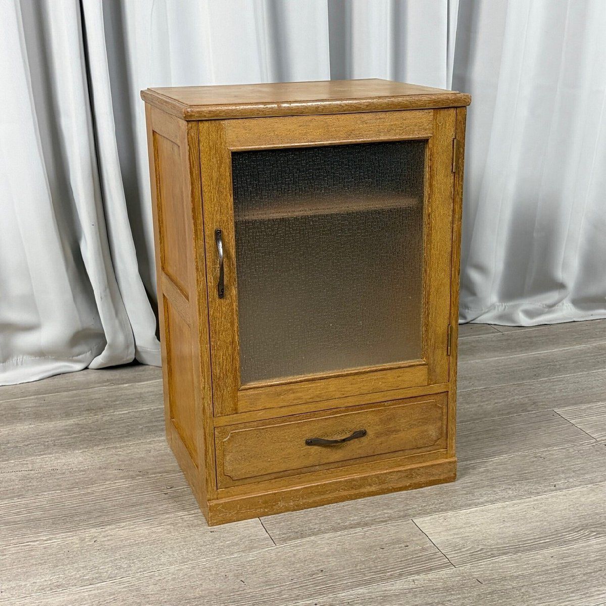 3339 古民家 アンティーク ガラス 収納棚 キャビネット レトロ 電話台