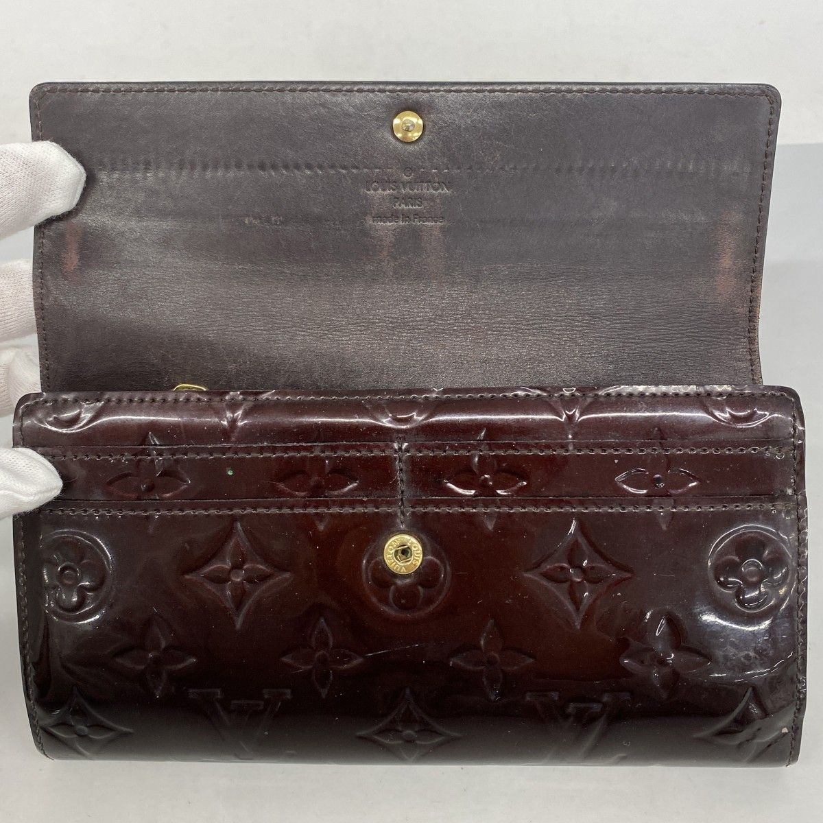 6ac2641】ルイヴィトン 長財布 ヴェルニ ポルトフォイユサラ M93524