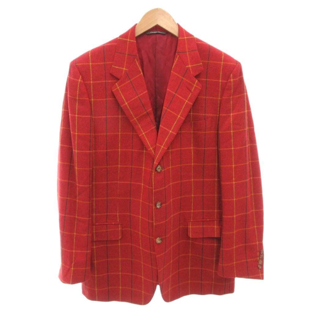 クリスチャンディオール　ジャケット　テーラード　レディース　毛　ダブル　赤 クリスチャンディオール ジャケット テーラード レディース 毛 ダブル