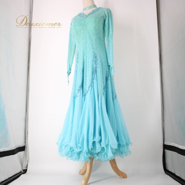 社交ダンス 衣装 スタンダード ドレス ワンピース パーティドレス 水色