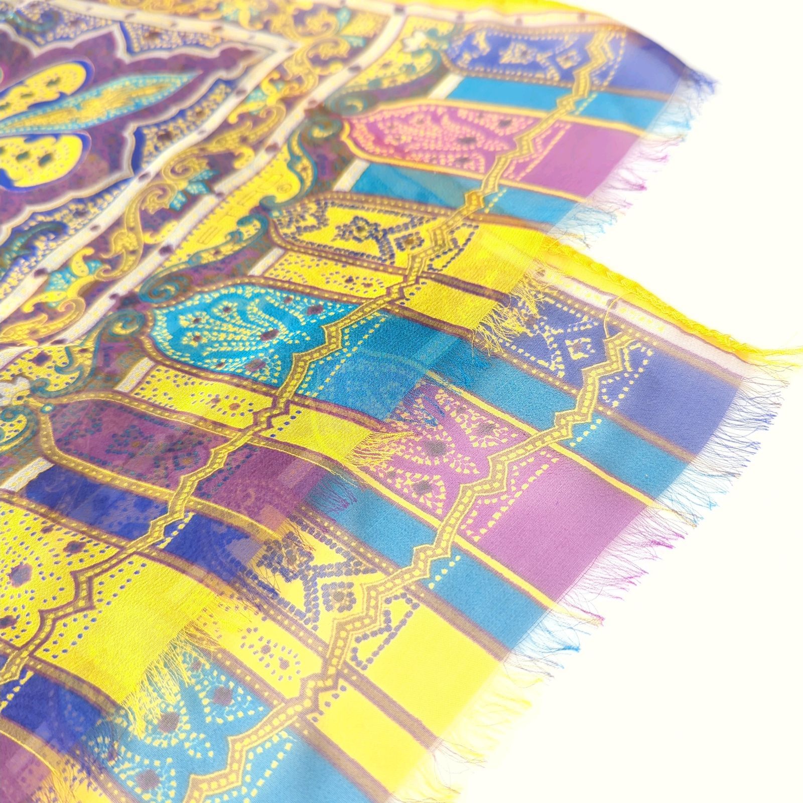 E エトロ ETRO スカーフ ペイズリー柄 シルク100% 黄 紫 イエロー 美品