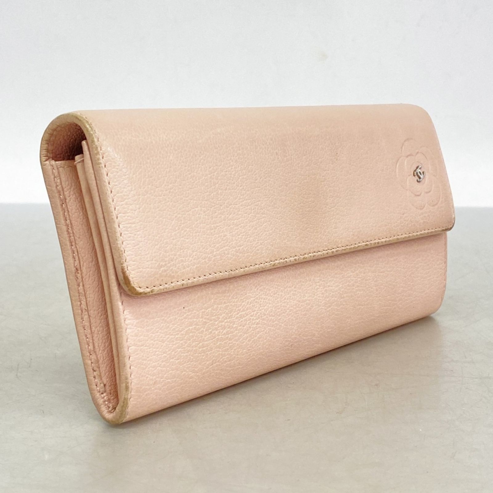シャネル(Chanel) シャネル 長財布 カメリア レザー ピンク レディース