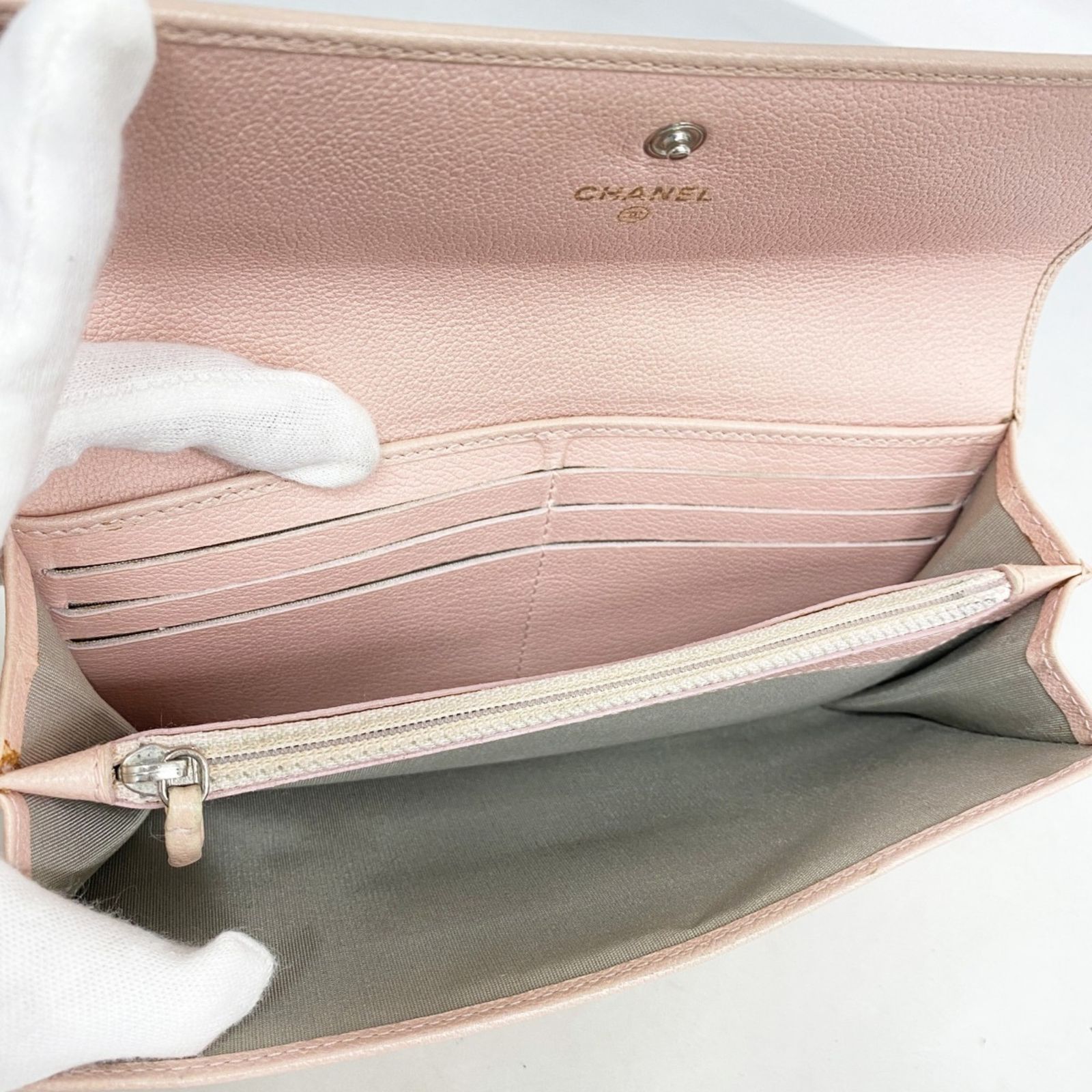 シャネル(Chanel) シャネル 長財布 カメリア レザー ピンク レディース