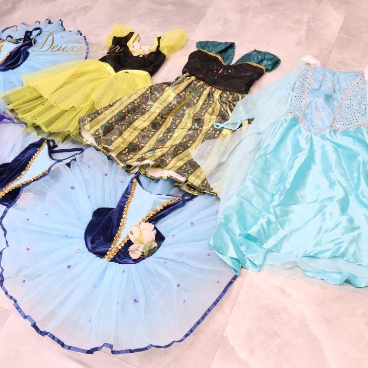 水色 バレエフリルチュチュ 4着セット バレエ 衣装 まとめ売り 7点セット チュチュ ワンピース 紫 水色