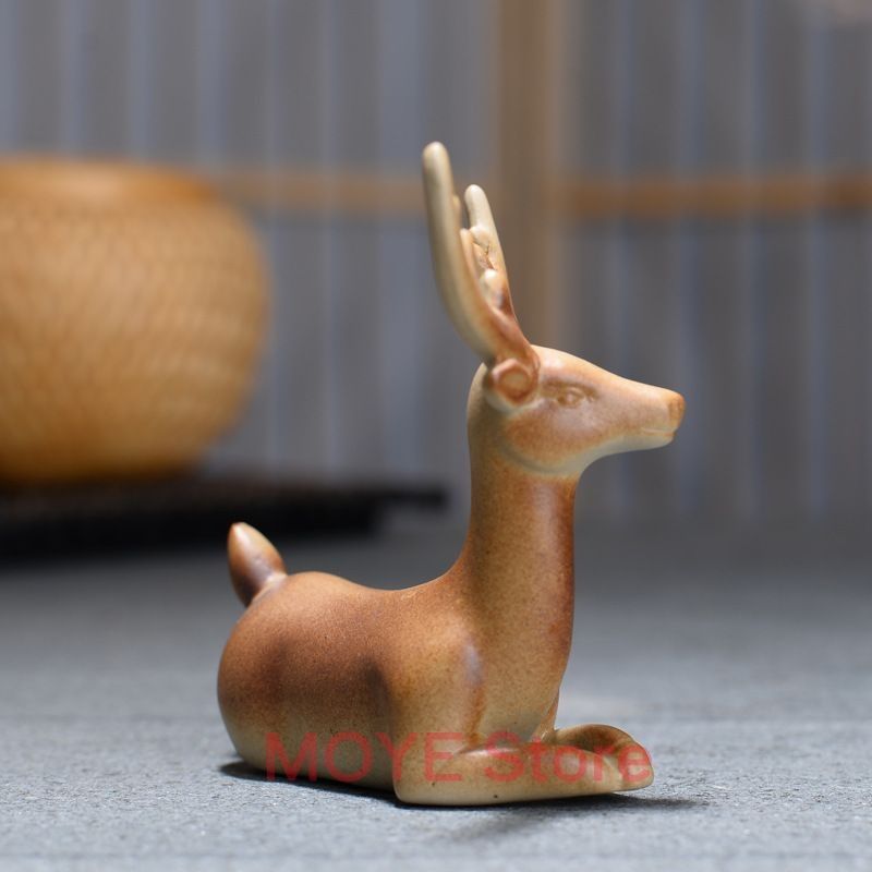 鹿 シカ トナカイ ブラウン 茶 置物 オブジェ 富 繁栄 陶器 玄関