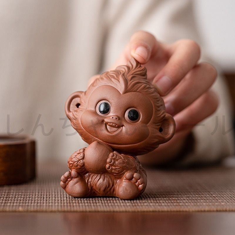 猿 サル 招財 紫砂 置物 オブジェ 幸運 長寿 縁起物 魔除け 厄除 開運