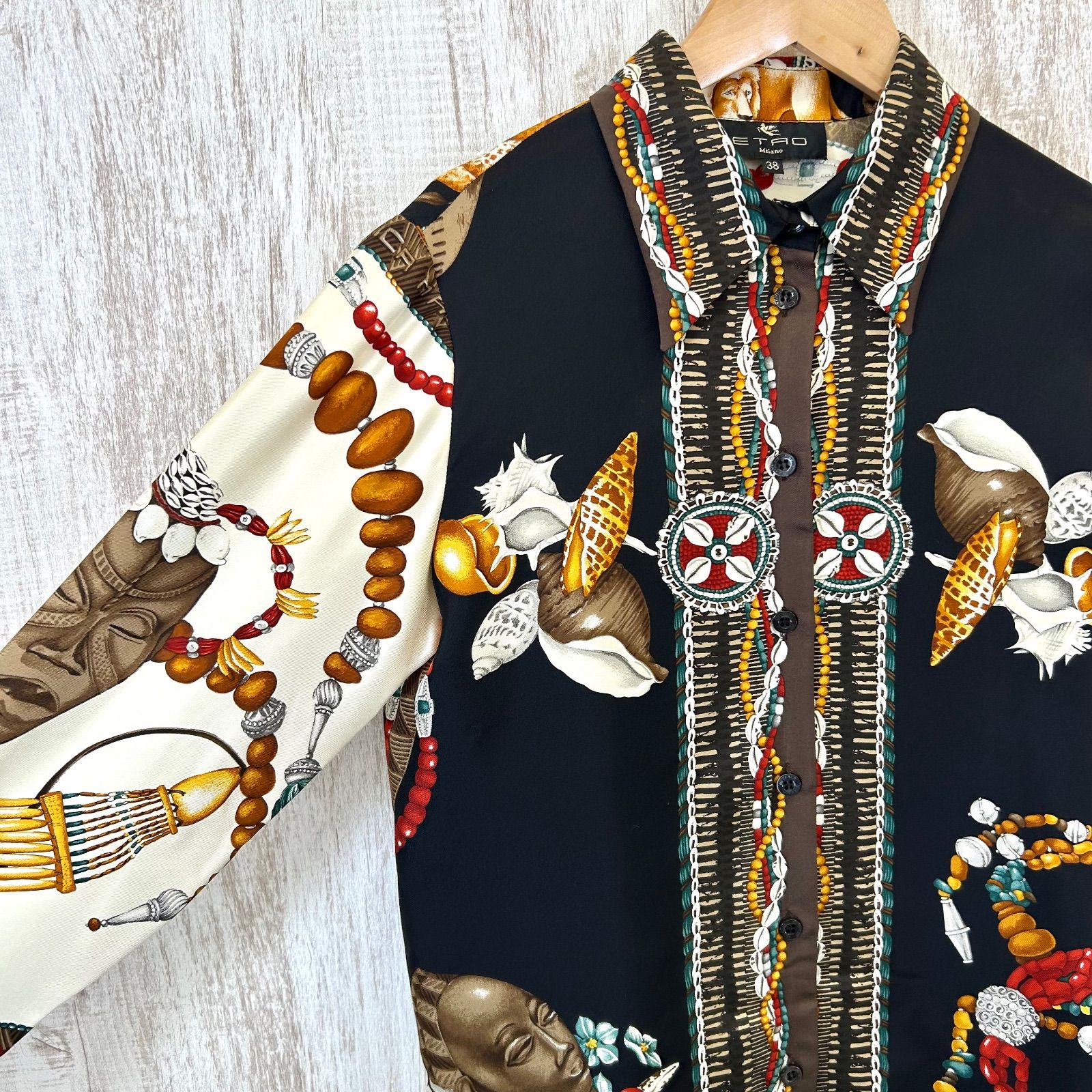 美品 90s ETRO ヴィンテージ エトロ アフリカモチーフ シルク100