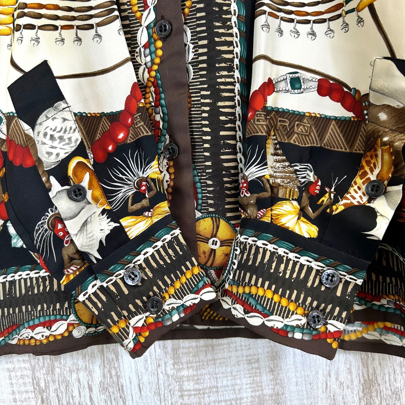 美品 90s ETRO ヴィンテージ エトロ アフリカモチーフ シルク100