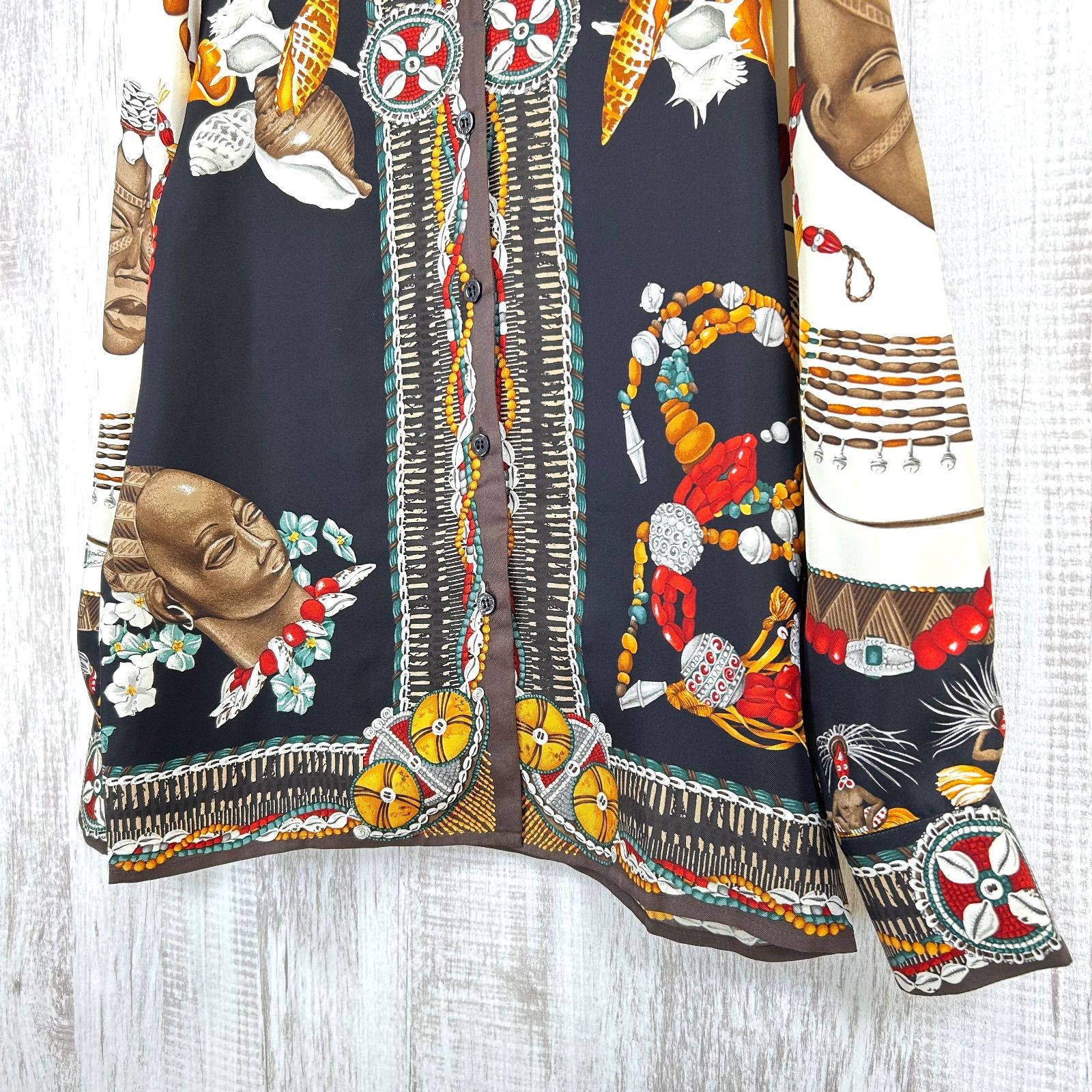 美品 90s ETRO ヴィンテージ エトロ アフリカモチーフ シルク100