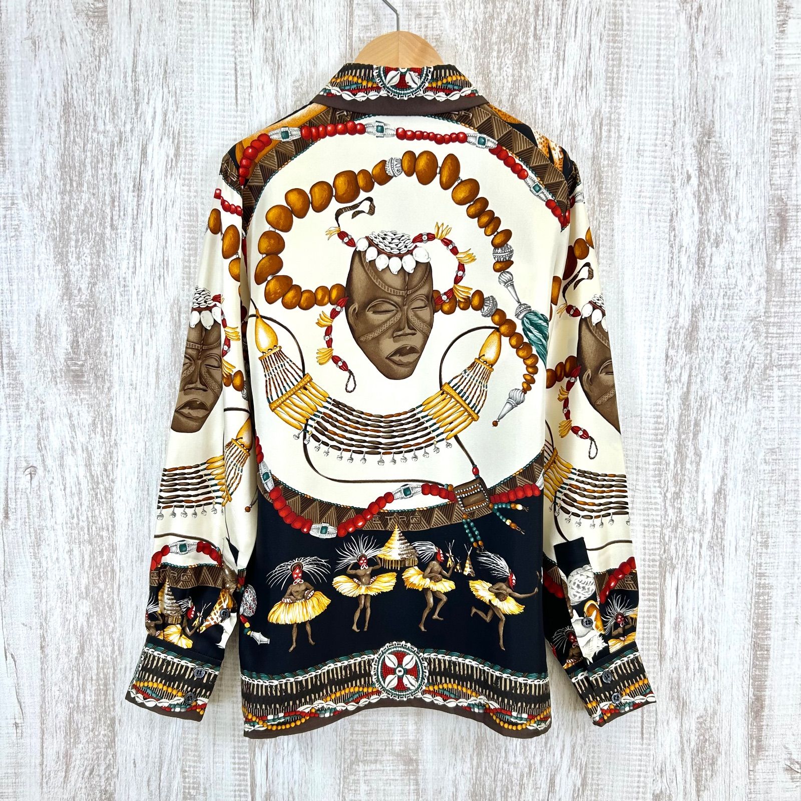美品 90s ETRO ヴィンテージ エトロ アフリカモチーフ シルク100